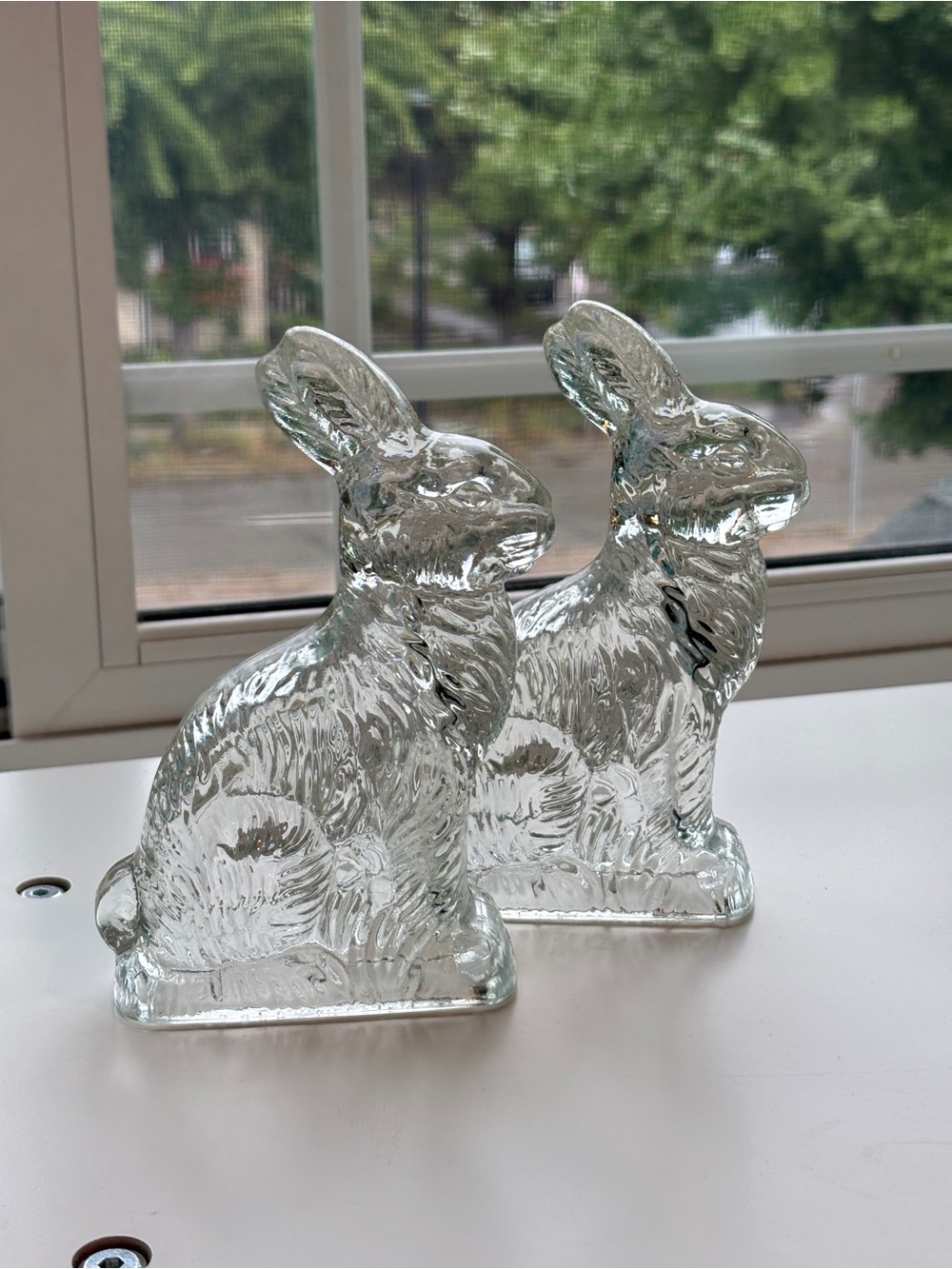 Vintage 1940s J H Millstein Clear Pressed Glass - Pair of Easter Rabbits